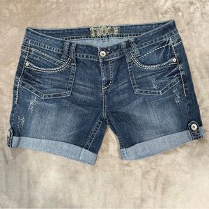 TRUCE Dark Blue Rolled-Cuff Denim Shorts